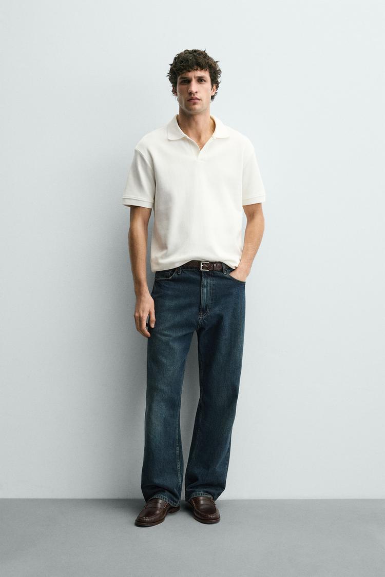 ZARA MEN Drop shoulder Polo T-shirt Navy blue