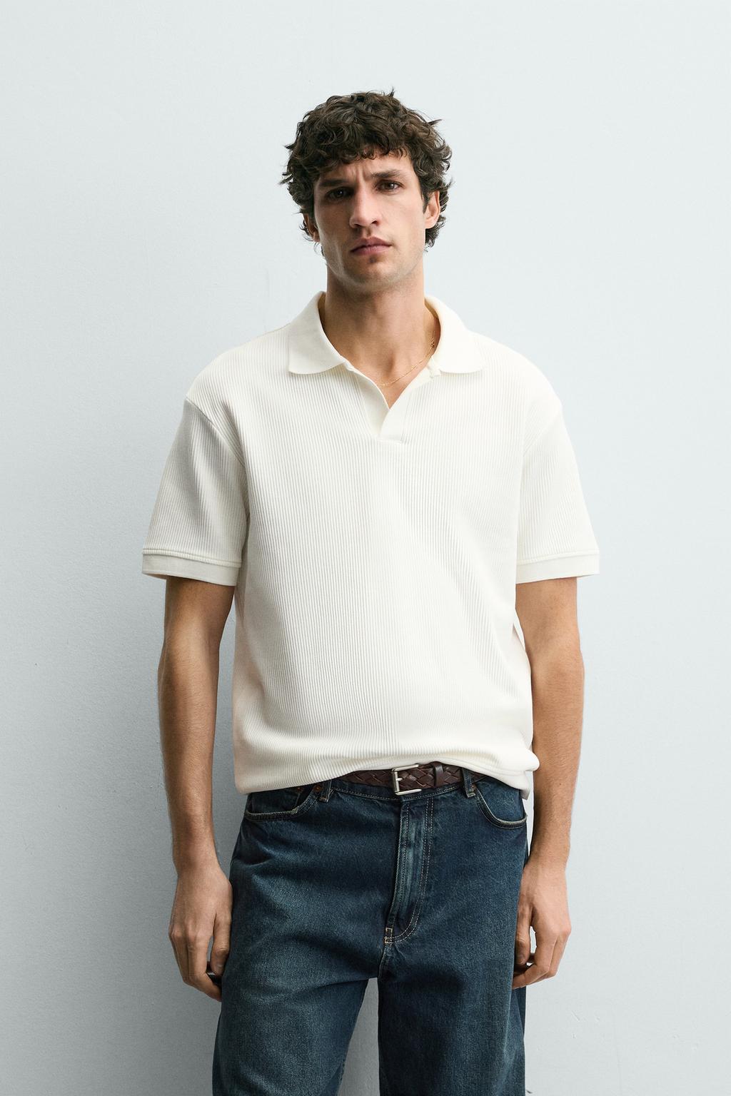 ZARA MEN Drop shoulder Polo T-shirt Navy blue